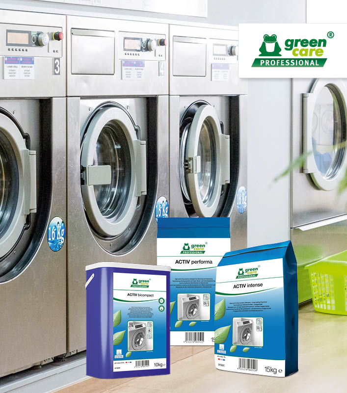 Wäschehygiene «grün» gedacht mit dem Pulver-Sortiment von Green Care Professional. © Tana-Chemie GmbH